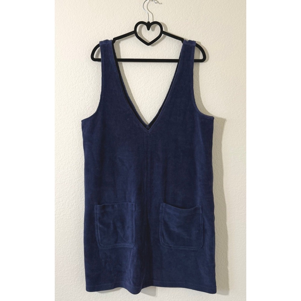 Marine Layer Millie Shift Velour Corduroy V-Neck Mini Dress in Navy Large